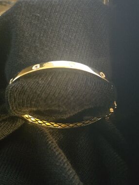 Gold Tone Bangle Bracelet Set - Etched & Screw-Detail Styles